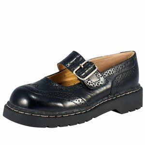 TUK Mary Janes Brogue Black Real Leather